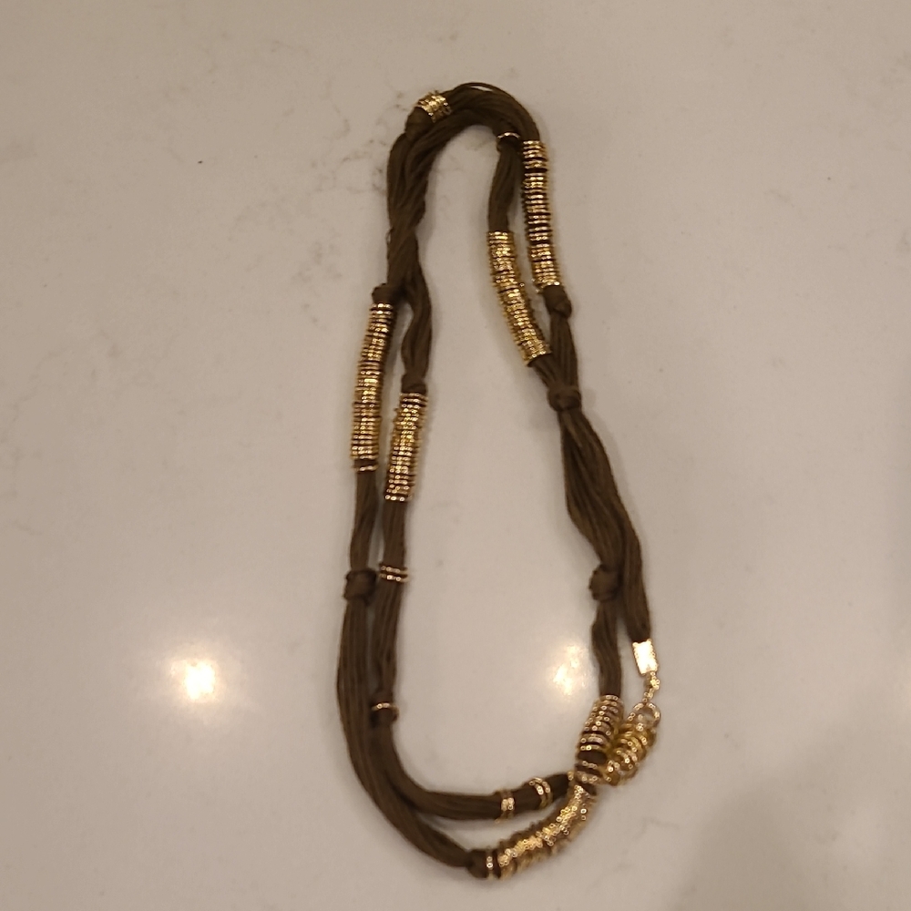 Elegant Gold and Brown Embroidery Thread Necklace